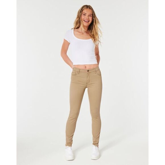 Womens Hollister Tan Khaki Mid Rise Bootcut Jeans Pants - Sz 7 - Picture 1 of 4